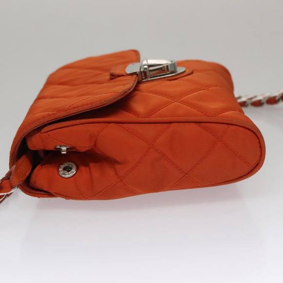 PRADA Chain Quilted Shoulder Bag Nylon Orange Silver Auth 104331 - Picture 5 of 16